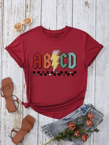 Women's short sleeve casual T-shirt with letter print