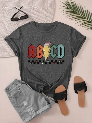 Women's short sleeve casual T-shirt with letter print