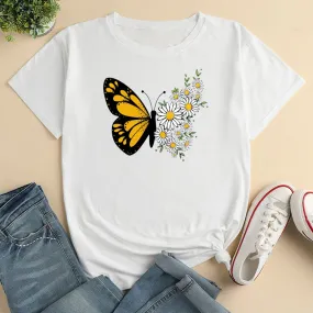 Women's Short Sleeve T-shirt | Butterfly & Daisy Print | Casual