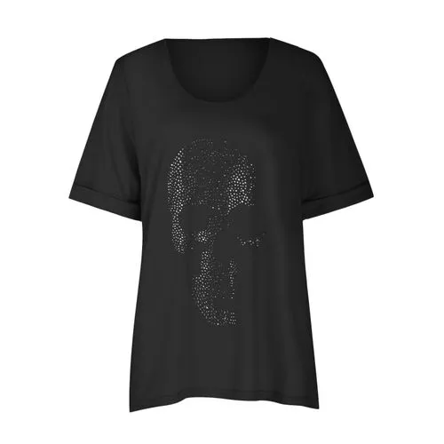 Women's Short Sleeve T-shirt, Patchwork Hip-hop Skull Print