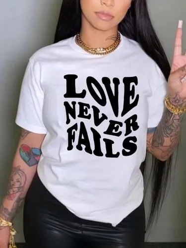 Women's Short Sleeve T-Shirts with Streetwear Letters Print