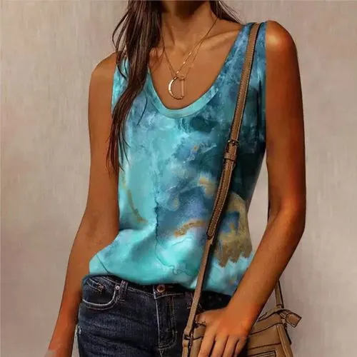 Women's Sleeveless T-shirt with Color Block Skull Print - Streetwear