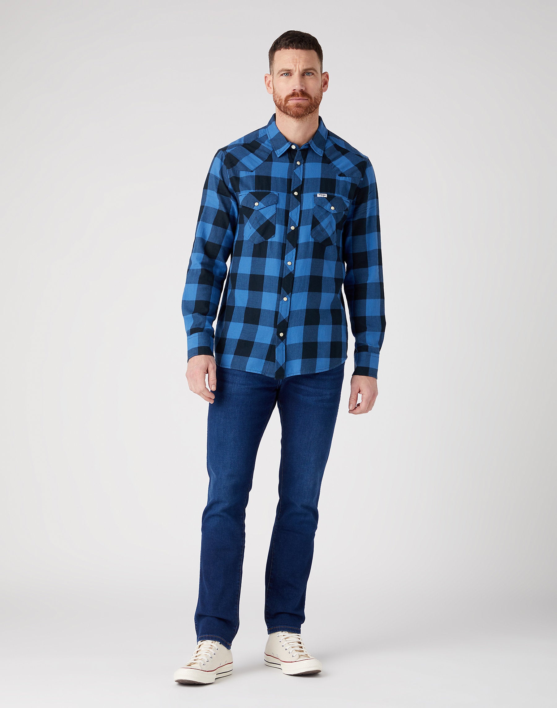 Wrangler Men's Long Sleeve Western Flannel Check Shirt