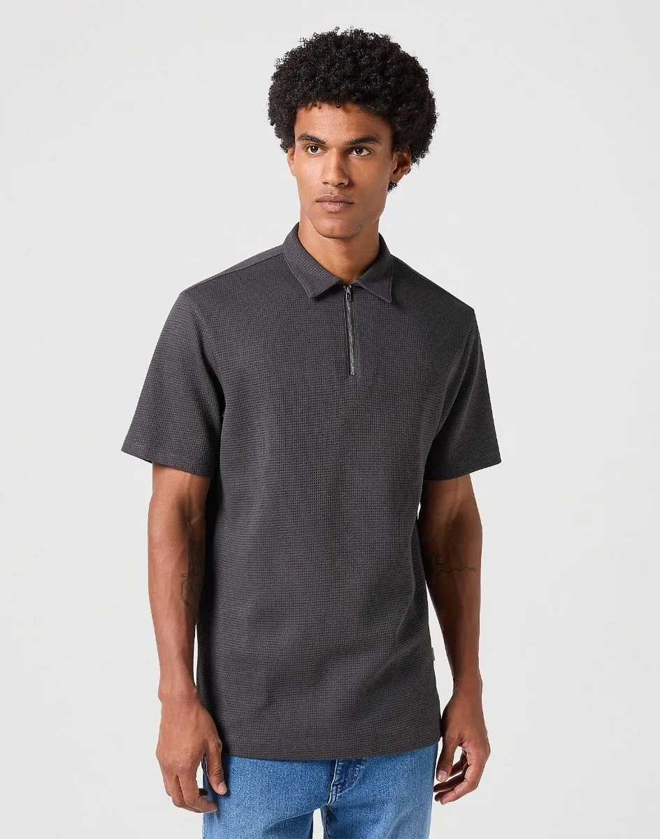 Faded Black Short Sleeve Polo Shirt by Wrangler Rugby