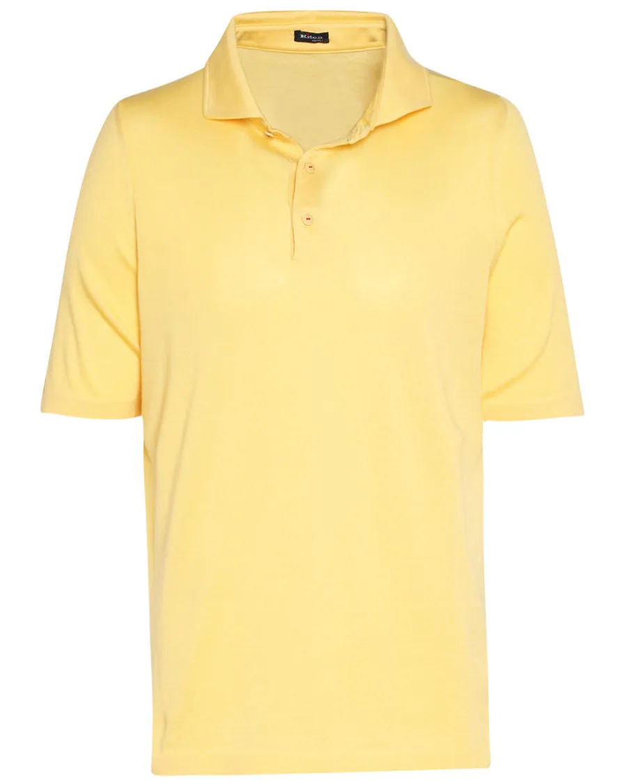 Short Sleeve Polo Shirt with Self Collar in Yellow Cotton