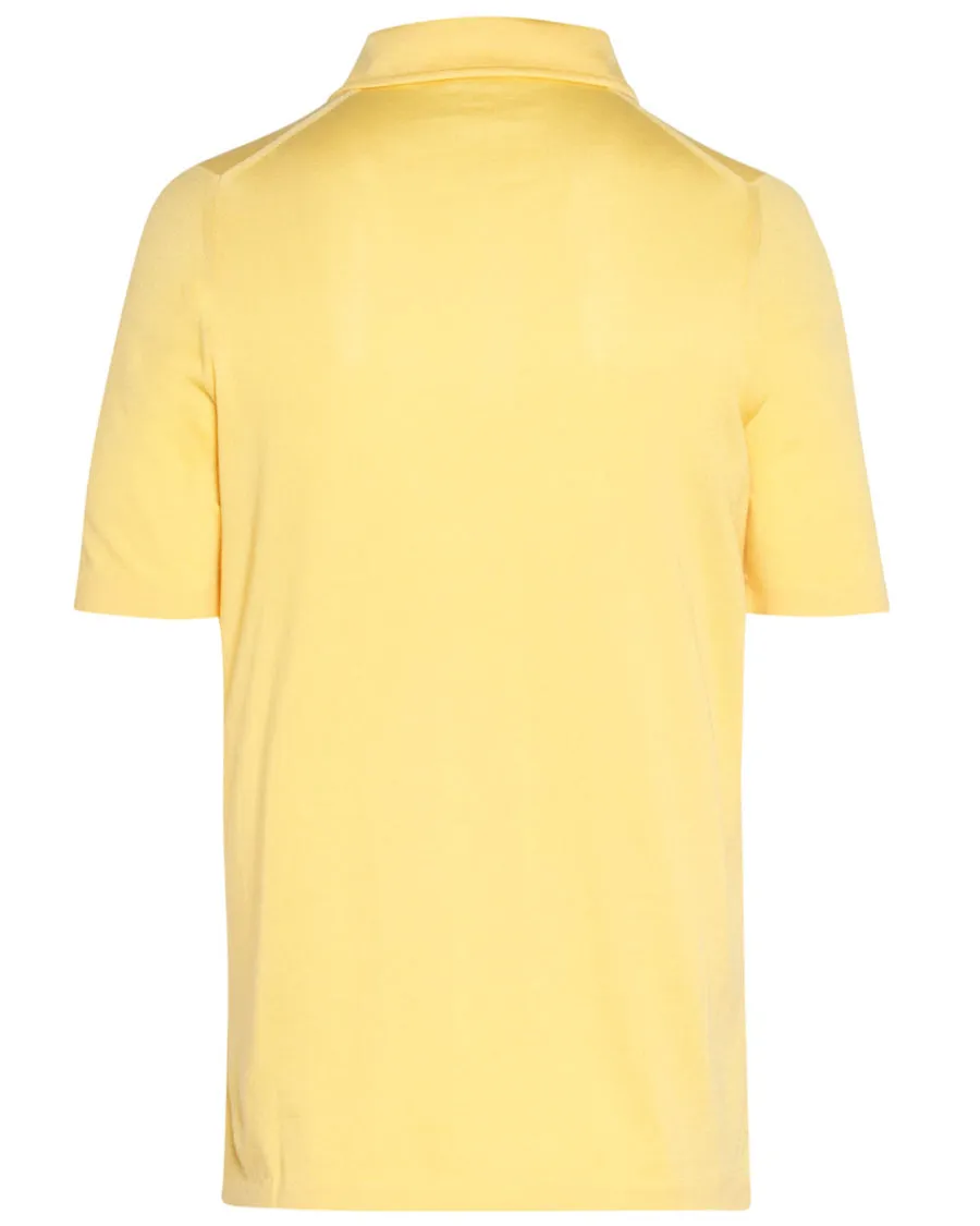 Short Sleeve Polo Shirt with Self Collar in Yellow Cotton